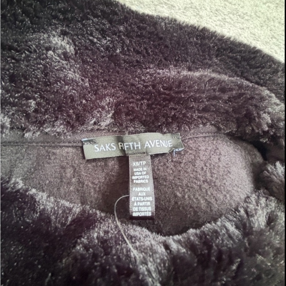 Saks Fifth Avenue Dark Plush Faux Fur Poncho XS